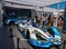 The BMW electrically powered racing vehicle on display during 2019 New York City E-Prix