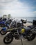 BMW motorcycle  parking together with Super Tenere near the beach