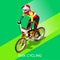 BMX Cyclist Bicyclist Athlete Summer Games Icon Set.BMX Cycling Speed Concept.3D Isometric Sporting Competition BMX Bicycle Race