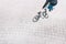 BMX racer makes complex tricks. Top view. minimalist photo of a cyclist who does tricks on a BMX bike