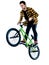 BMX rider cyclist cycling freestyle acrobatic stunt isolated white background