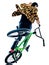 BMX rider cyclist cycling freestyle acrobatic stunt isolated white background