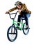 BMX rider cyclist cycling freestyle acrobatic stunt isolated white background