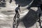BMX teenage bicycle rider in halfpipe