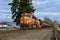 BNSF oil train passing northbound through Silvana Washington