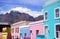 Bo-Kaap district, Cape Town, South Africa - 14 December 2021 : Distinctive bright houses in the bo-kaap district of Cape Town,
