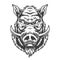 Boar head in black and white color style