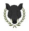 Boar head in laurel wreath. Color