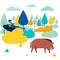 Boar Hunting. In minimalist style. Cartoon flat Vector