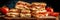 Board of freshly baked foccaia bread filled with tomato and mozzarella. Generative AI