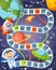 Board game with cosmonaut, ufo, rocket, planet and stars