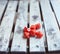 Board game red dice on wooden table