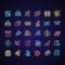 Board games neon light icons set