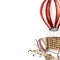 Board of retro hot air balloon and helicopter watercolor illustration isolated.