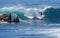 Board surfer riding a wave at Laguna Beach, CA.