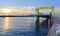 Boarding bridge at sundown