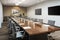 boardroom with long table, chairs, and dry-erase markers for brainstorming sessions