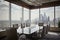 a boardroom with a view of the city skyline, for high-tech and professional meetings