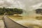 The boardwalk across the Central Pools at Waiotapu Thermal Wonderland near Rotorua, New Zealand.