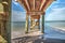 Boardwalk across the White sand beach and aqua blue water of Pass