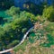 Boardwalk along the waterfalls at Plitvice Lakes National Park in Croatia