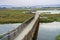 Boardwalk through Alviso Marsh on a cloudy day