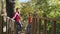 Boardwalk through an autunm forest in sunshine weather