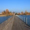 Boardwalk connecting Rapperswil and Hurden, Switzerland. Blue la