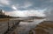 Boardwalk next to Tangled Creek and Black Warrior Springs leading into Hot Lake in Yellowstone National park in Wyoming USA