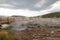 Boardwalk over Hot Cascades hot spring in the Lower Geyser Basin in Yellowstone National Park in Wyoming USA