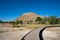 Boardwalk over the hot springs mineral terraces of Hot Springs State Park in Thermopolis, Wyoming