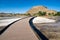 Boardwalk over the hot springs mineral terraces of Hot Springs State Park in Thermopolis, Wyoming