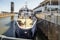 Boat accosted at a the Grand Quay of the Port of Montrealt