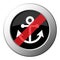 Boat anchor - ban round metal button, white icon