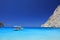 Boat anchored on Navagio beach, Zakynthos island