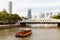 Boat Approaching Anderson Bridge on Singapore River