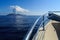 Boat approaching White Island, an active volcano in New Zealand