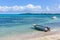 Boat on the beach in Nacula Island in Fiji