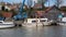 A boat being lifted out of the river at Reedham for repairs