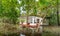 Boat and Bench on Island in Kerala Backwaters