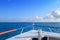Boat bow blue Caribbean sea Cancun to Isla Mujeres