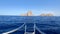 Boat bow sailing in blue Mediterranean sea