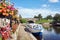 A boat on Brecon canal basin Powys Wales UK