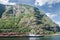 boat and buildings near majestic mountains at Aurlandsfjord Flam (Aurlandsfjorden) Norway