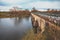 Boat canal bridge over Laura river. Digoin, France