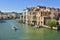 Boat on the canal in Venice, typical Italy architecture