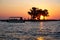 Boat on the Chobe River at sunset