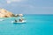 Boat in Clear blue water in Lefkada Island, Greece -3