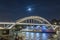 Boat Cruise Under Bridge in Paris Touristic Center With Full Moon