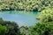 Boat cruising on a calm river with thick forest in the background